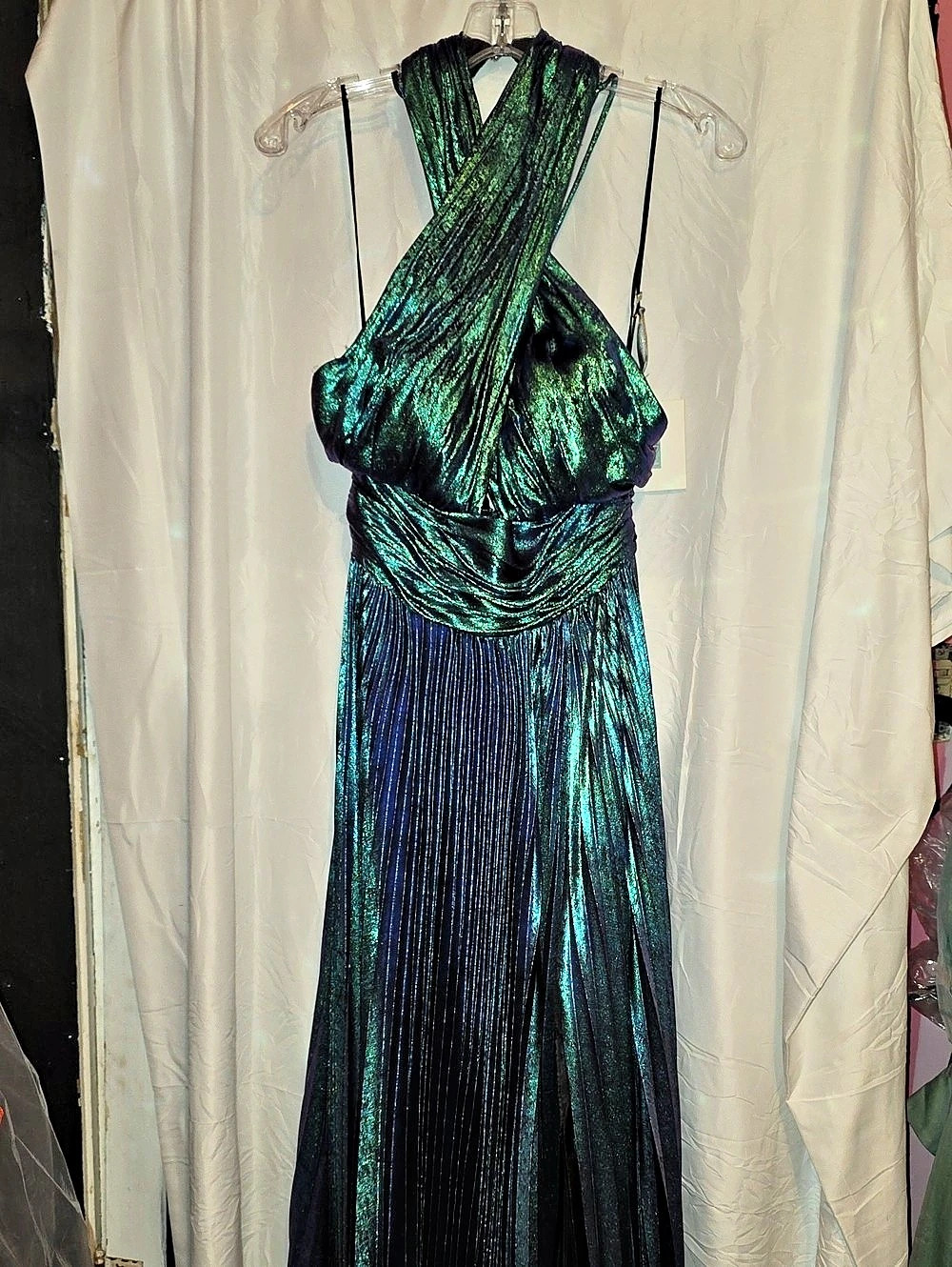 RG2 by Tarik Ediz EDWIN Maxi Halter Dress in Green & Blue Size 36 NWT